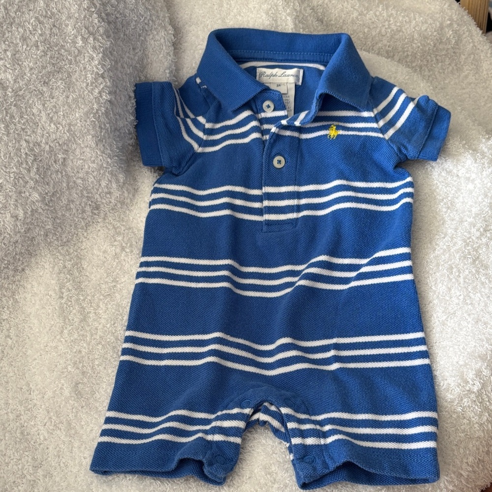 Ralph Lauren Blue and White Striped Romper